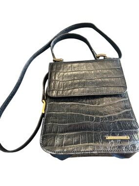 Giorgio Beverly Hills Vintage Black Leather Croc Tote, made in Italy